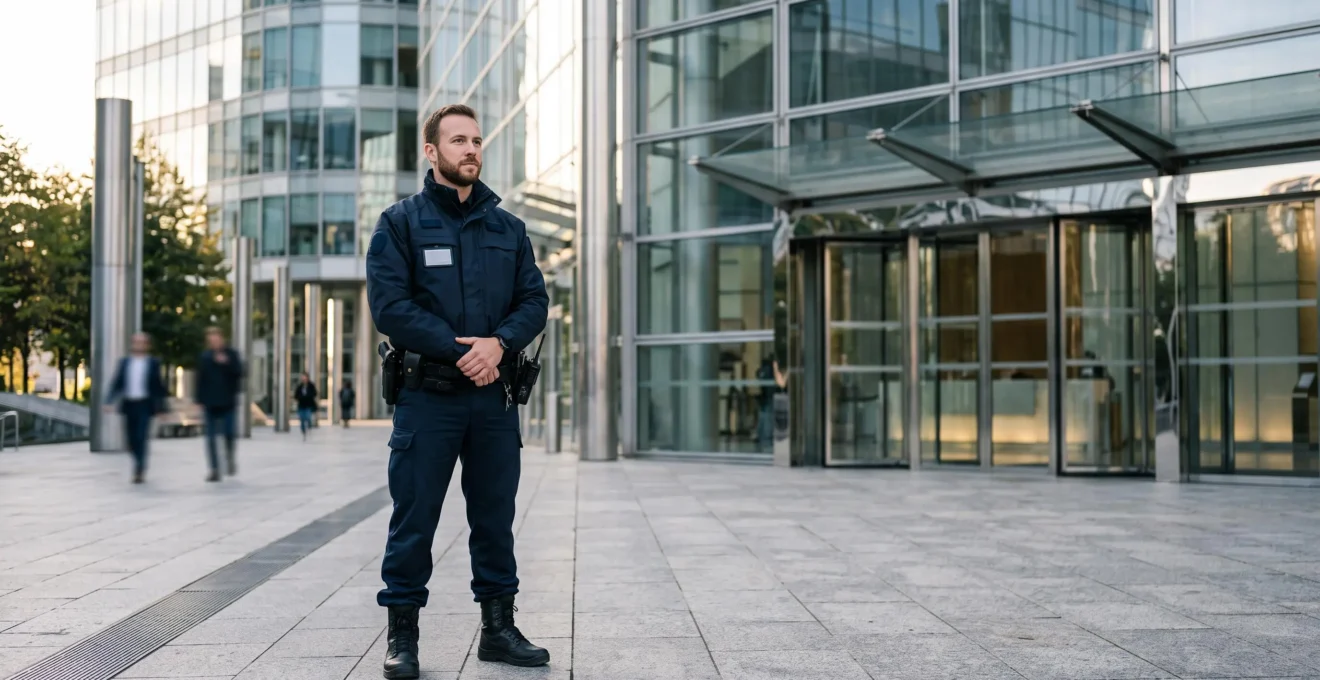 Silhouette d'un agent de sécurité professionnel formé, symbolisant le choix d'une école certifiée en France