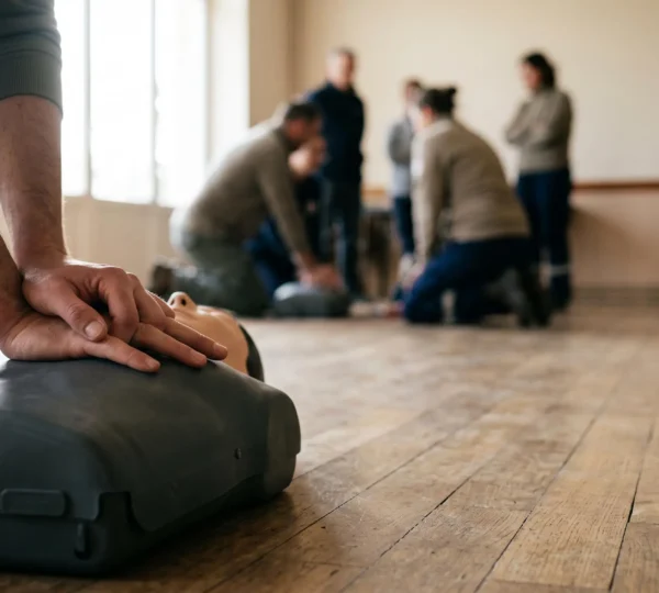 Un citoyen français pratique les gestes de premiers secours lors d'une formation PSC1, symbolisant la transformation d'un témoin en secouriste actif